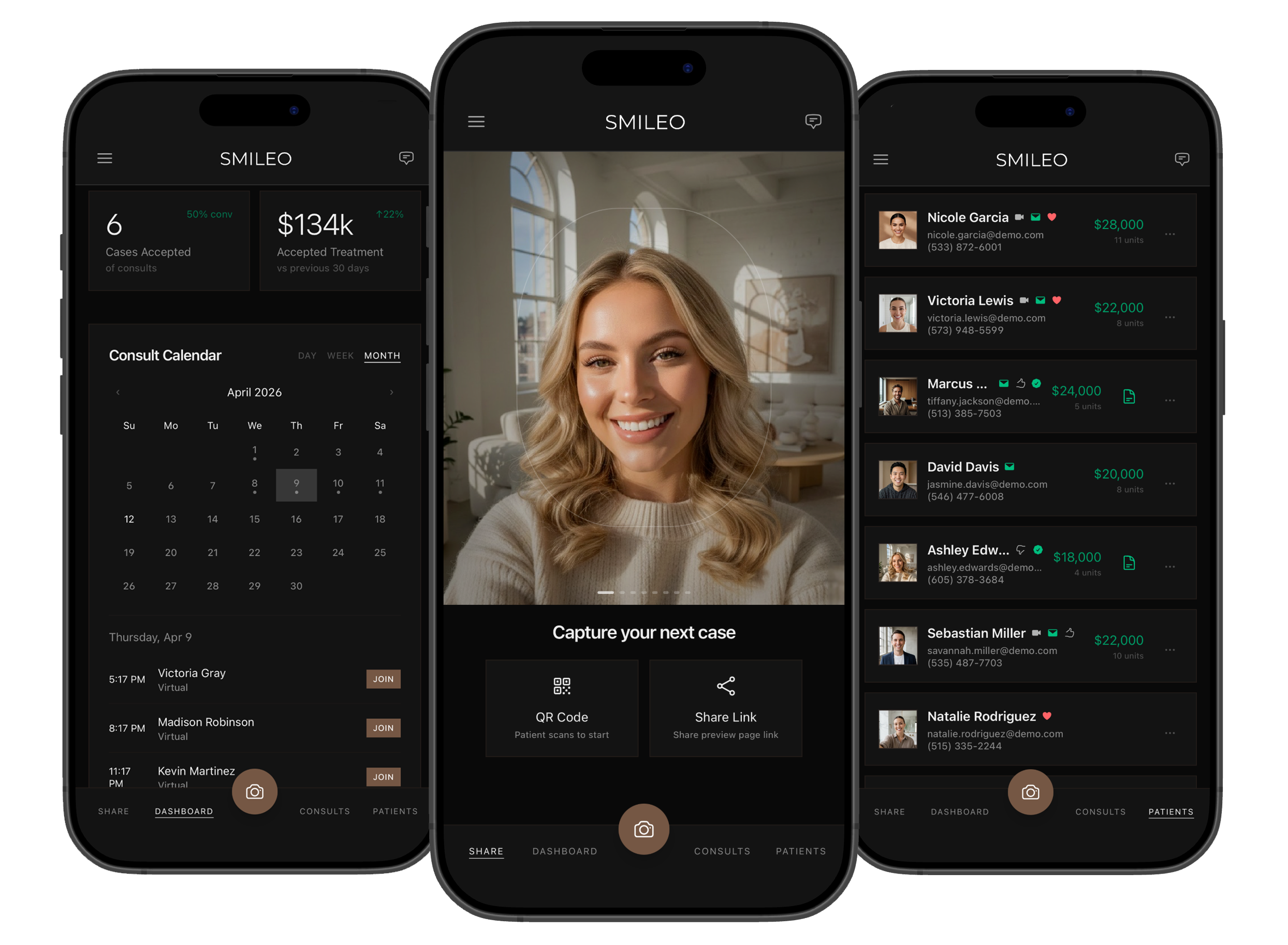 SMILEO app — capture your next case with AI smile previews